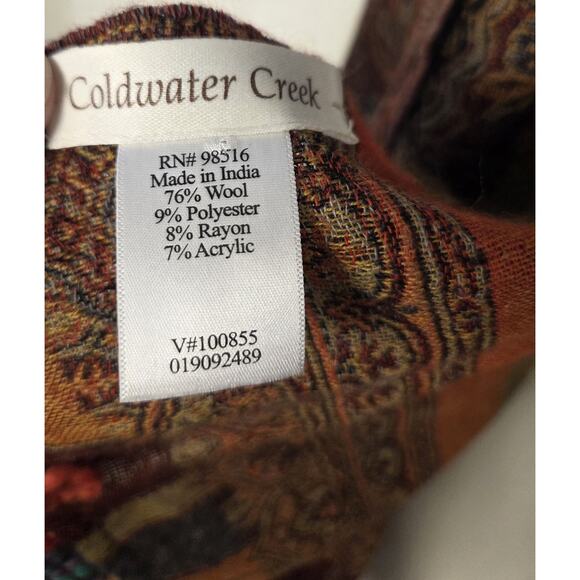 Coldwater Creek Large Scarf Wrap Boho Artsy 72"x27" Wool Blend Colorful Fringe - Picture 3 of 10